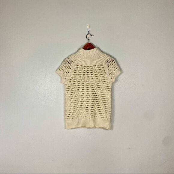 Ann Taylor High Neck Short Sleeve Crochet Open Knit Angora Sweater SP - Picture 2 of 6